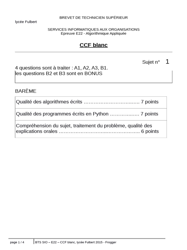 Exercice Python : Algorithme Frogger BTS SIO | PDF | Booléen