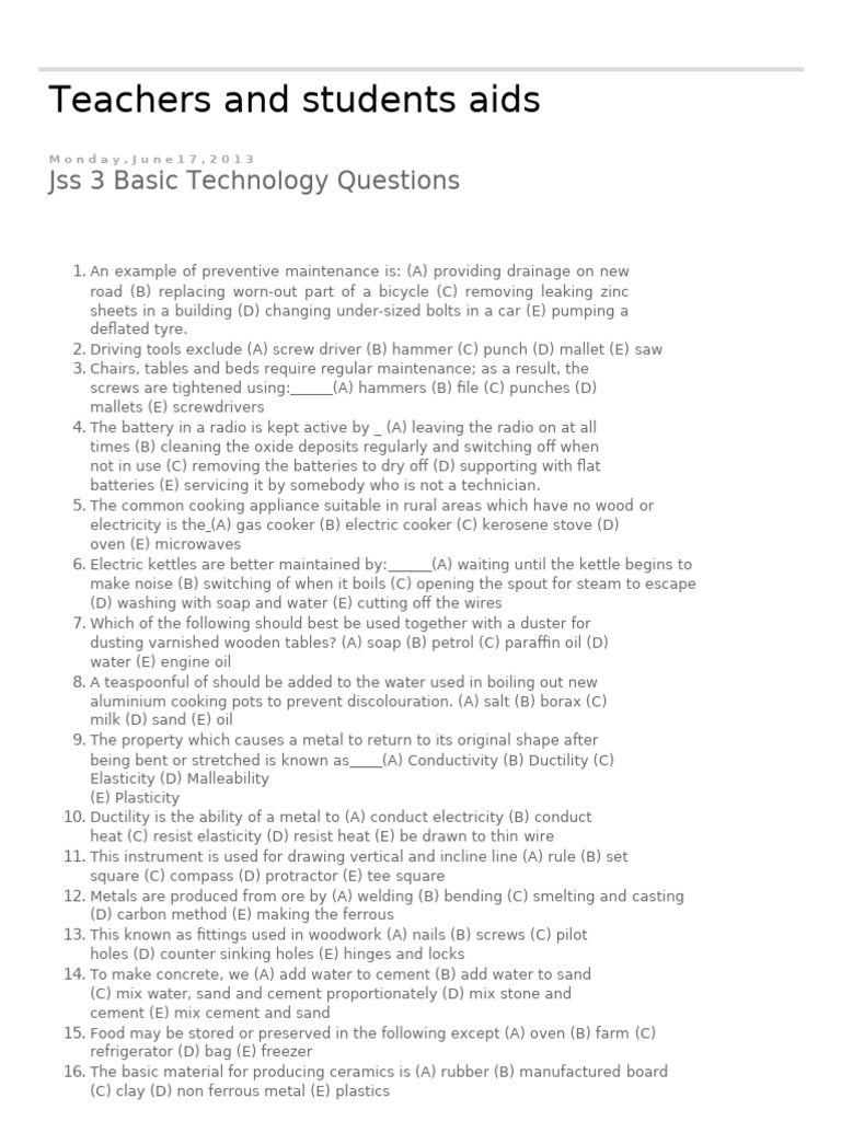 Basic Technology Questions | PDF | Metals | Ductility