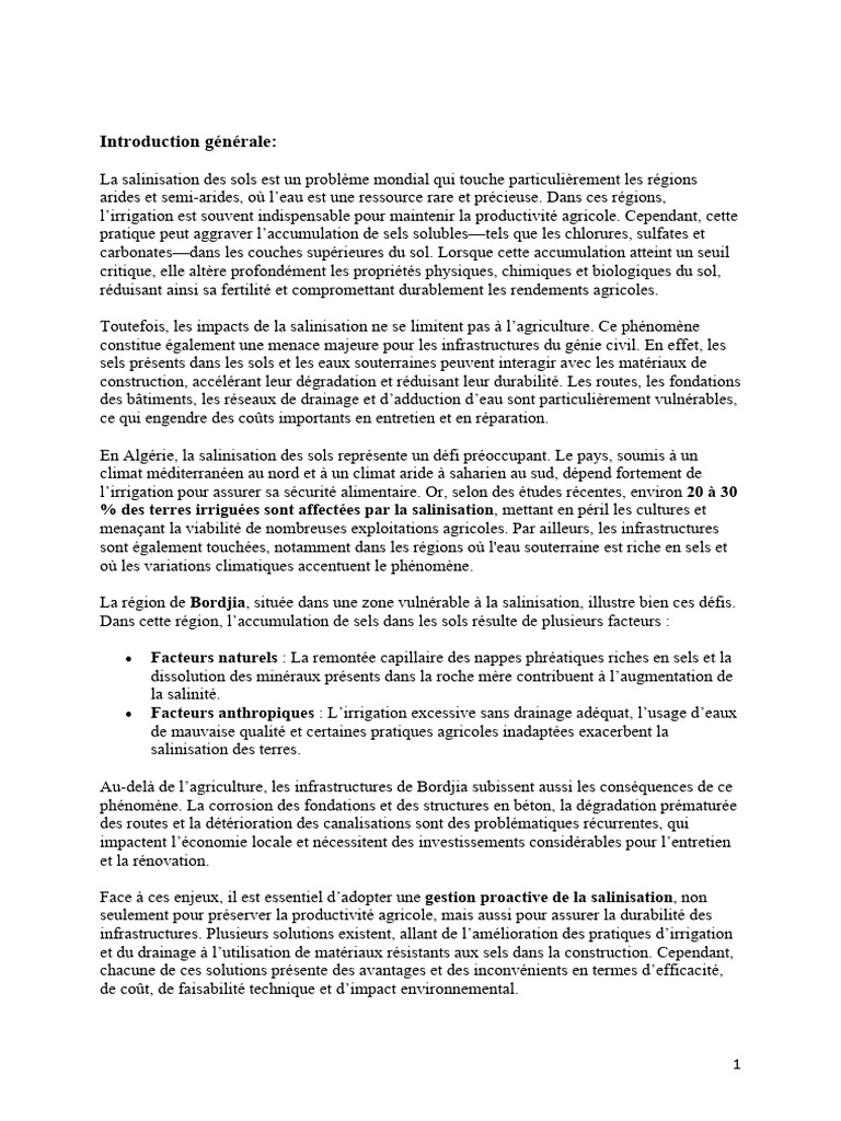 Salinisation des sols en Algérie : enjeux et solutions | PDF ...