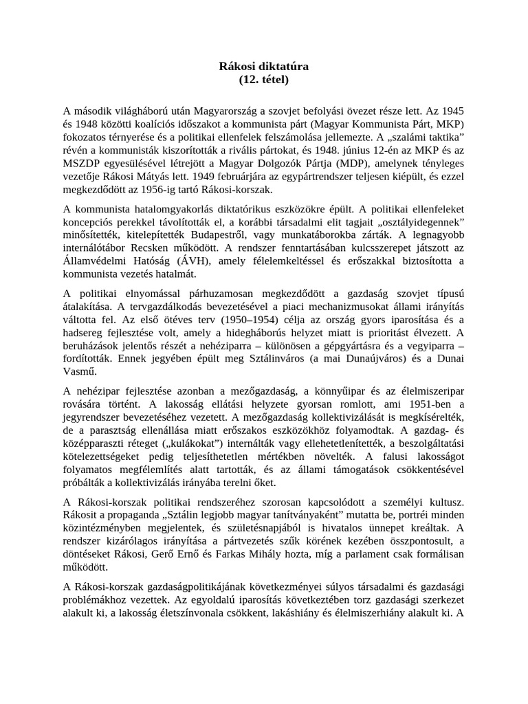 Rákosi Diktatúra | PDF