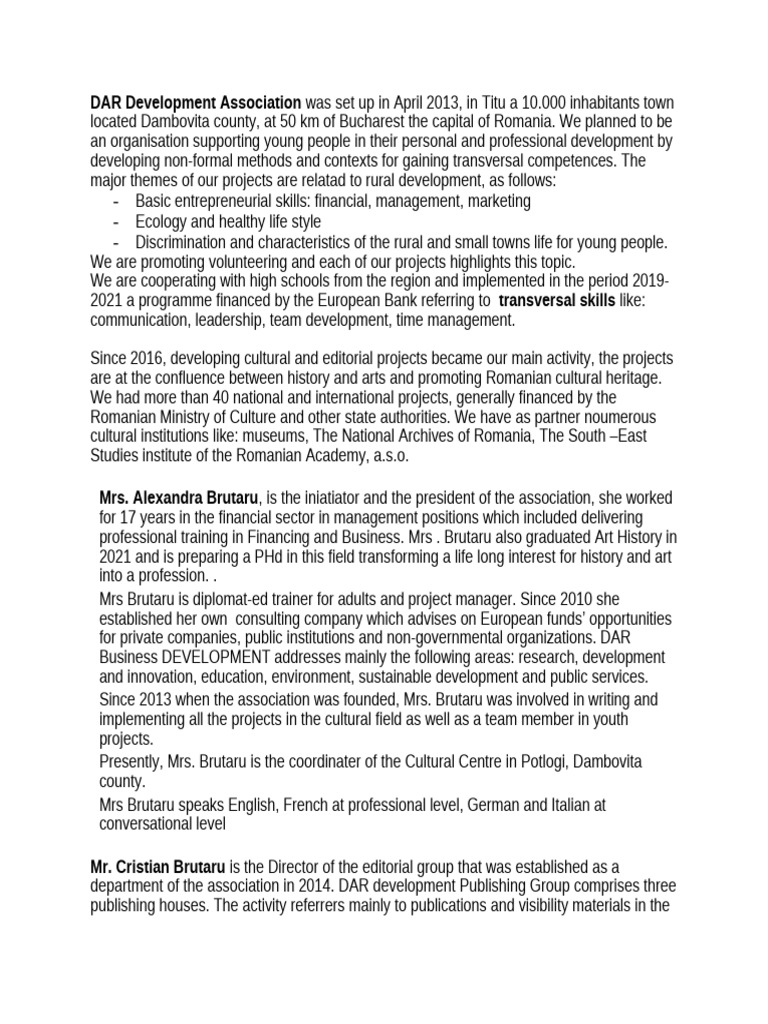 DAR Development Association: Youth & Culture | PDF