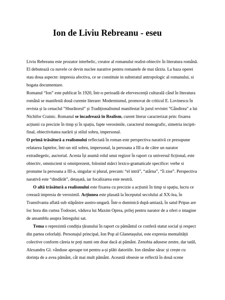 Ion de Liviu Rebreanu | PDF