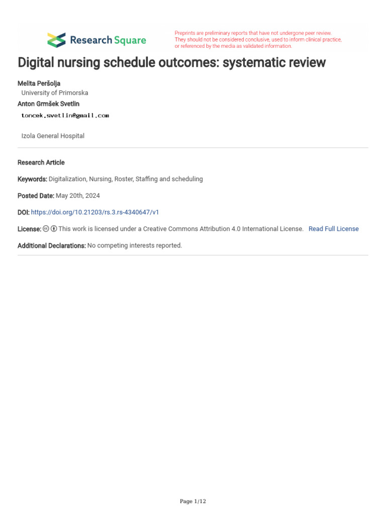 Digital Nursing Schedule Outcomes Review | PDF | Nursing | Systematic ...