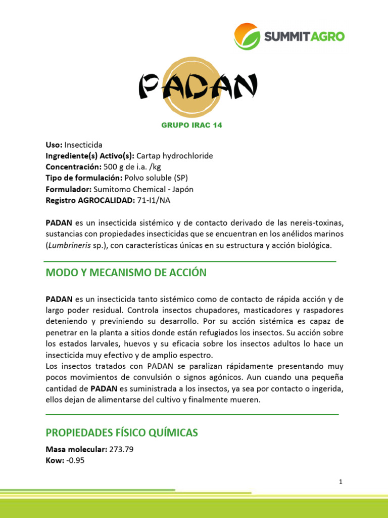 Ficha Técnica del Insecticida Padan | PDF | Solubilidad | Agua