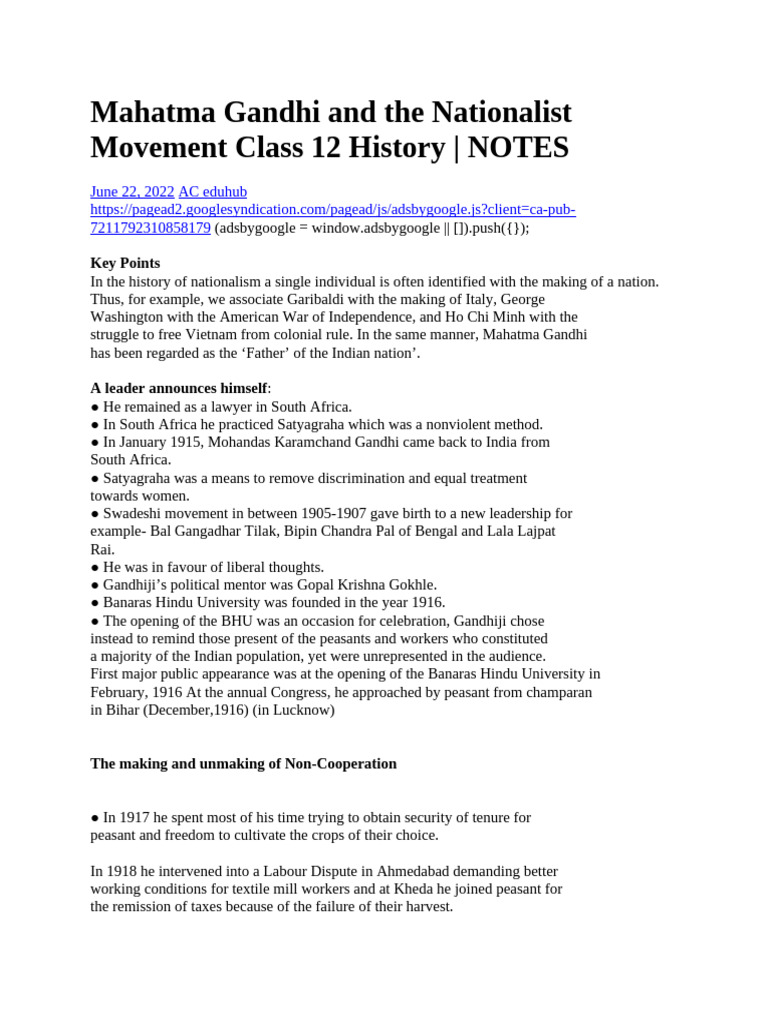 Gandhi's Role in India's Nationalist Movement | PDF | Mahatma Gandhi ...