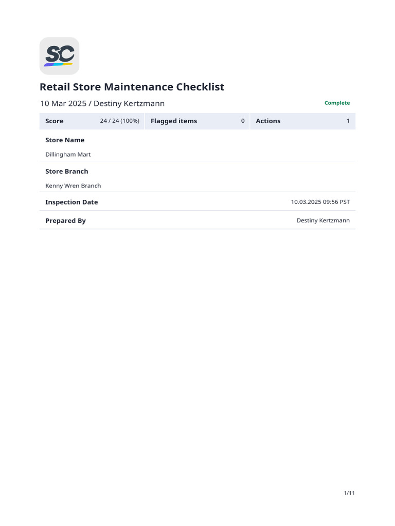 Retail Store Maintenance Checklist | PDF
