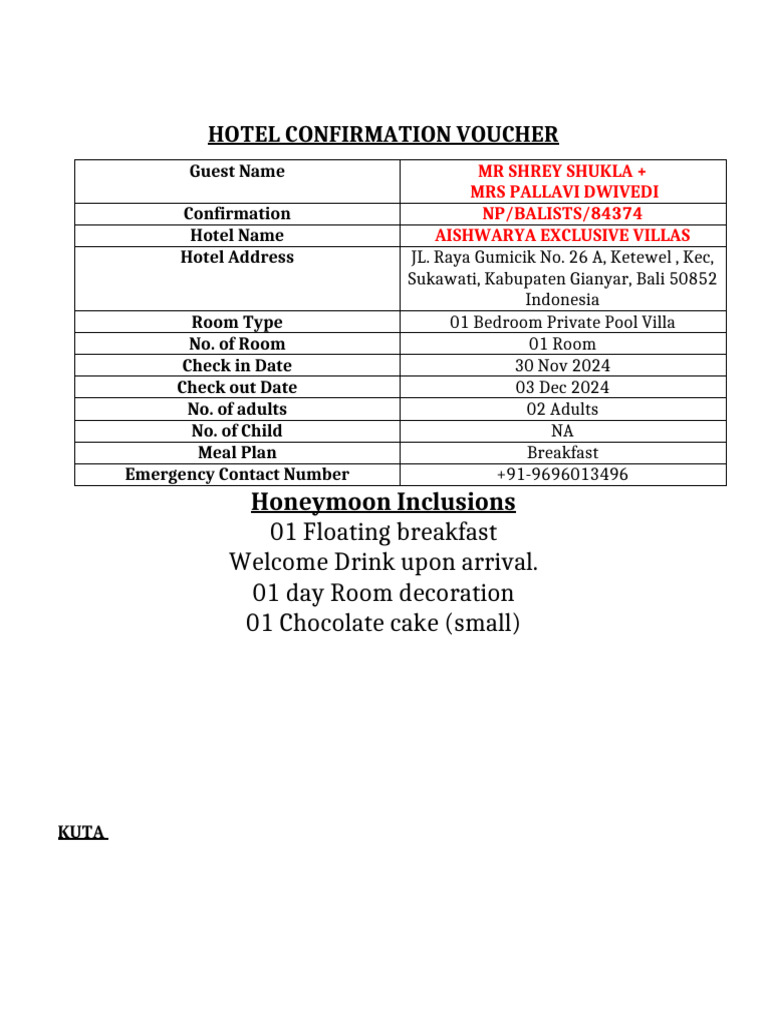 MR Shrey Shukla Hotel Confirmation Voucher 30 Nov - 06 Dec | PDF