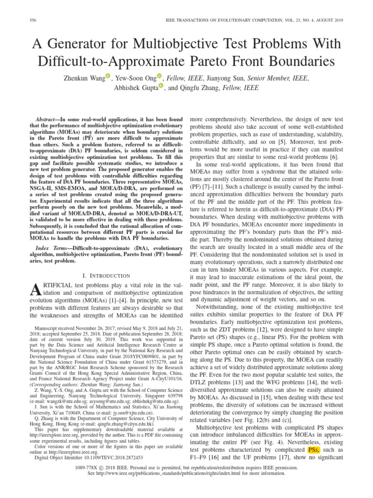 A Generator For Multiobjective Test Problems With Difficult-to ...
