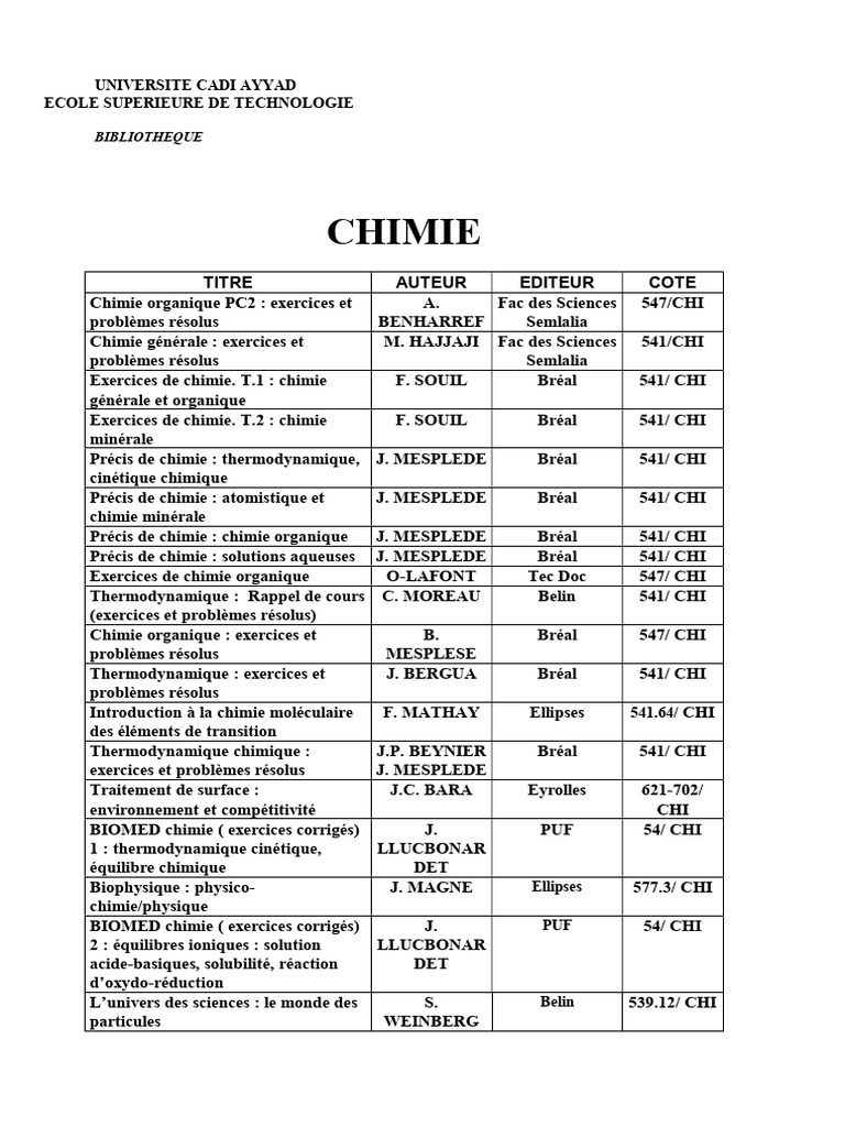 Cours et exercices de chimie générale | PDF | Chimie | Chimie physique