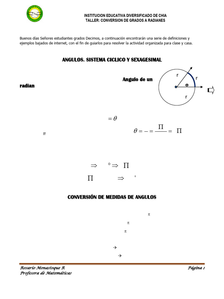 Conversión de Grados a Radianes | PDF | Pi | Matemáticas