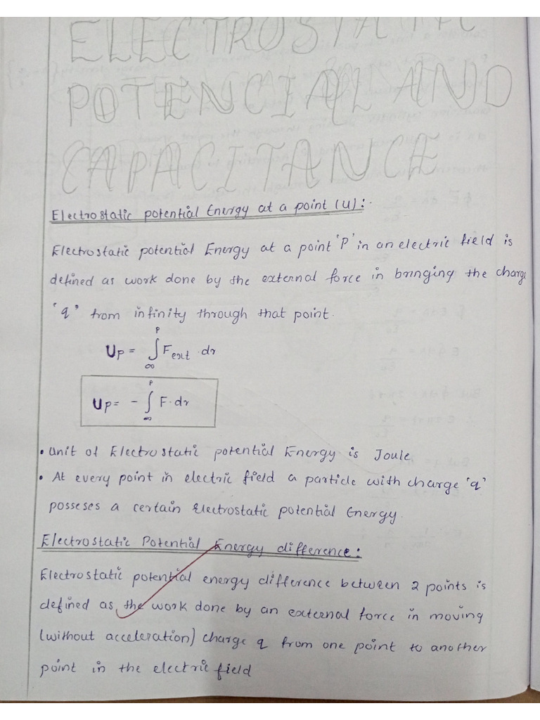 Electrostatic Potential and Capacitance Notes | PDF