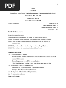 AEC Syllabus Semester-II- English Language and Communication Skills- Level-2