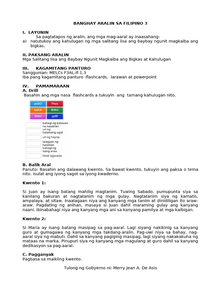 Filipino Week 3 Day 3 | PDF