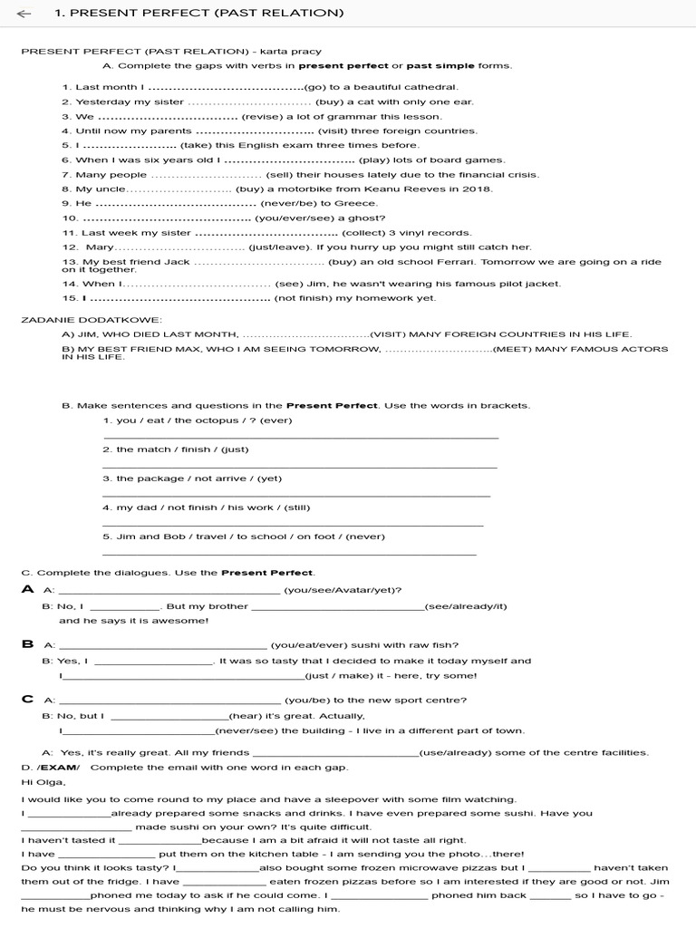 Present Perfect Grammar Exercises | PDF | Language Mechanics | Linguistics
