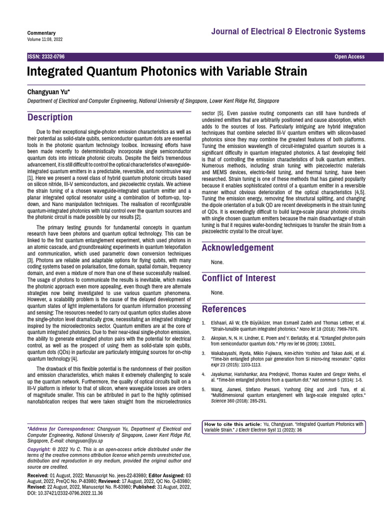 Integrated Quantum Photonics With Variable Strain | PDF | Photonics ...