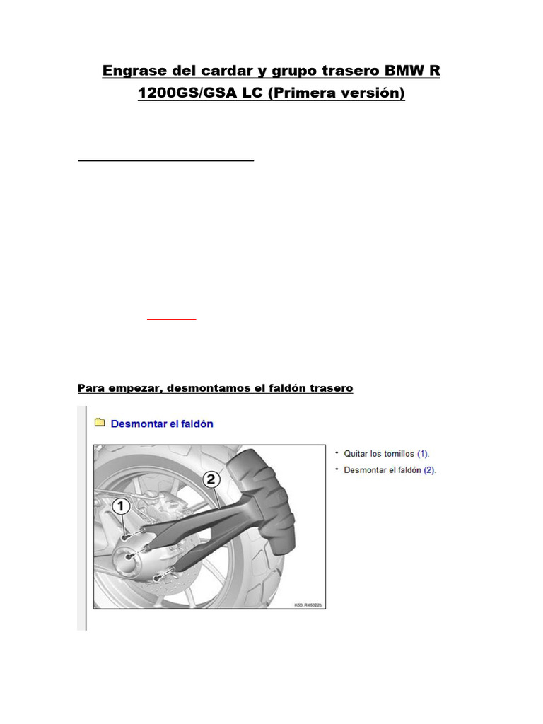 Engrase Del Cardar y Grupo Trasero BMW R 1200GS | PDF | Tornillo | Sistema  de freno antibloqueo