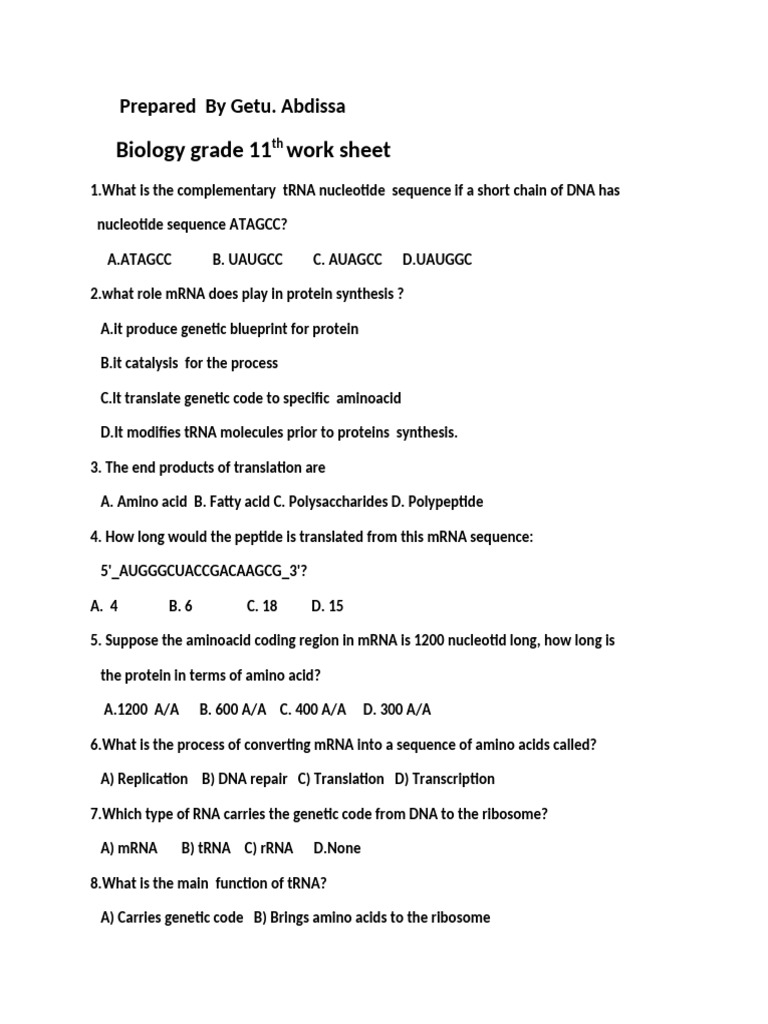 Codon Practice Worksheet Answers | PDF | Translation (Biology ...