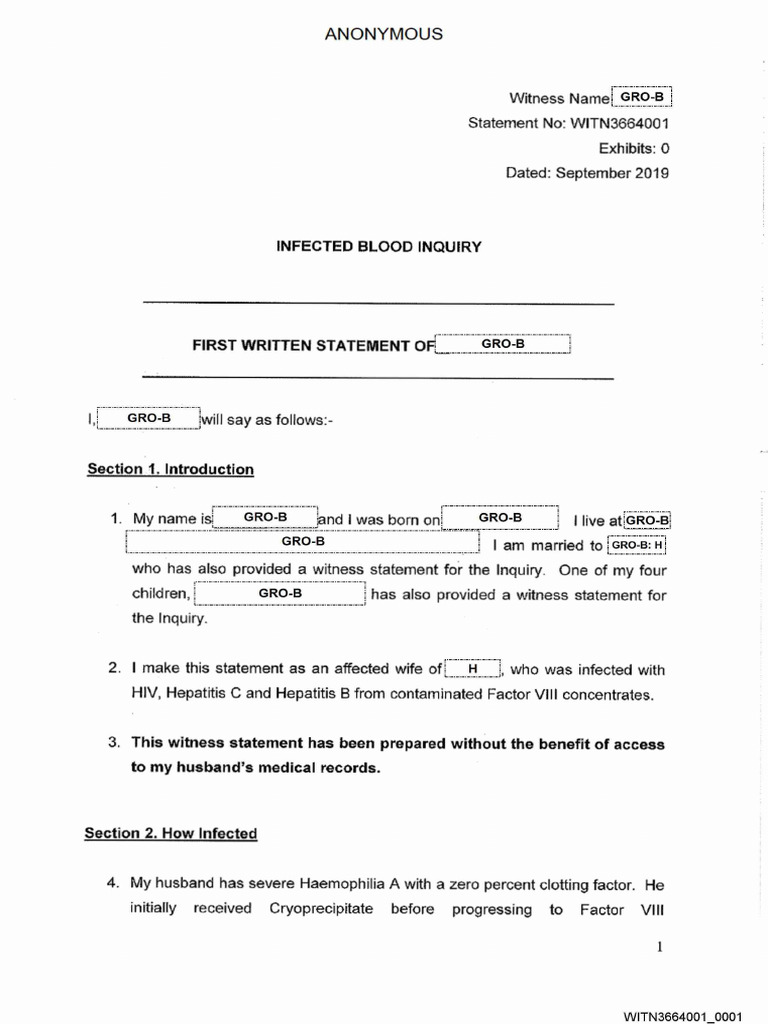 WITN3664001 - Written Statement of (W3664) | PDF