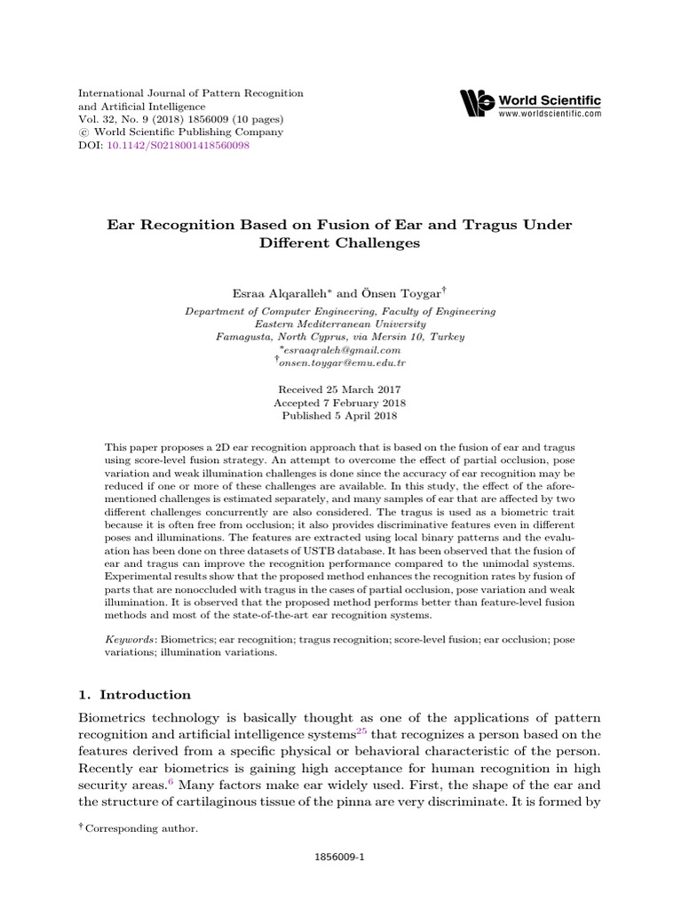 Ear Recognition Based On Fusion of Ear and Tragus Under | PDF ...