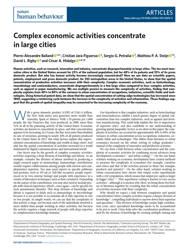 Complex Economic Activities Concentrate in Large Cities | PDF ...