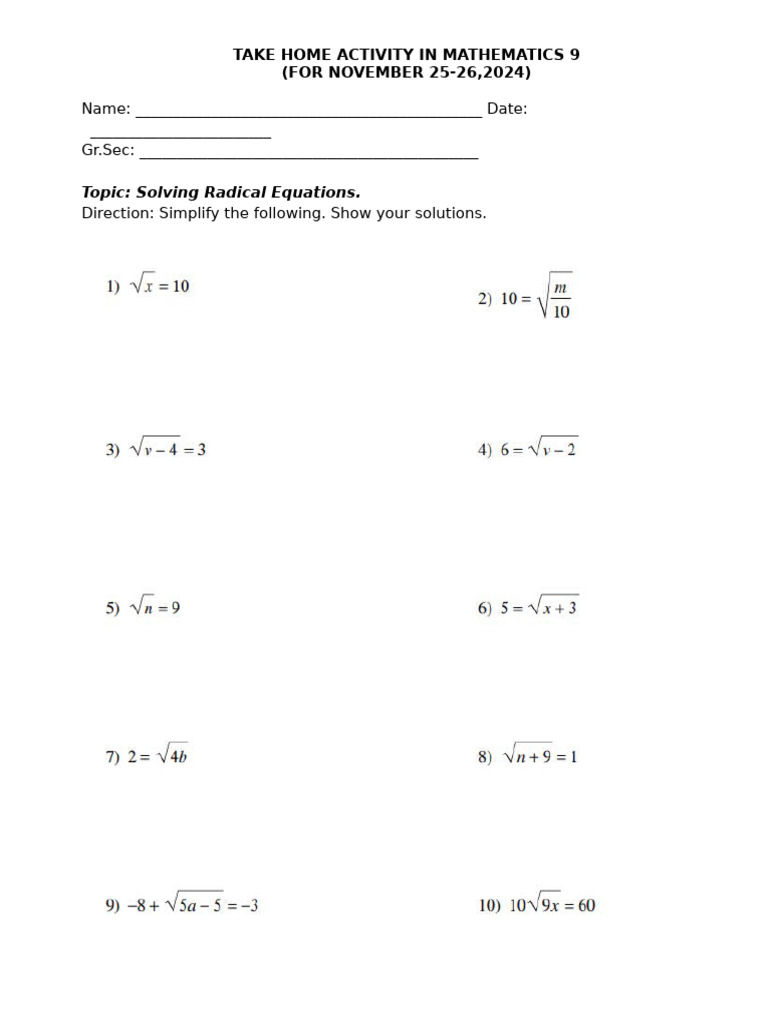 MDL-Activity-Solving Radical Equations | PDF