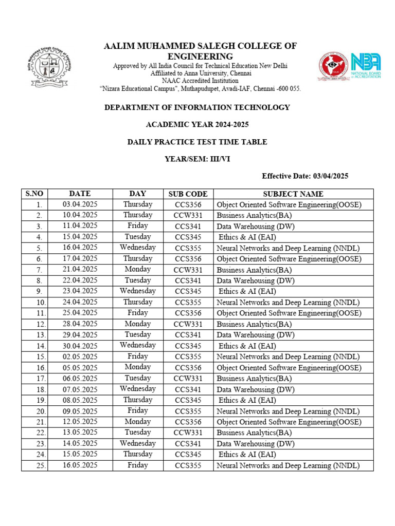 DPT TIME TABLE III YEAR 2024-2025 even sem | PDF | Data Management ...
