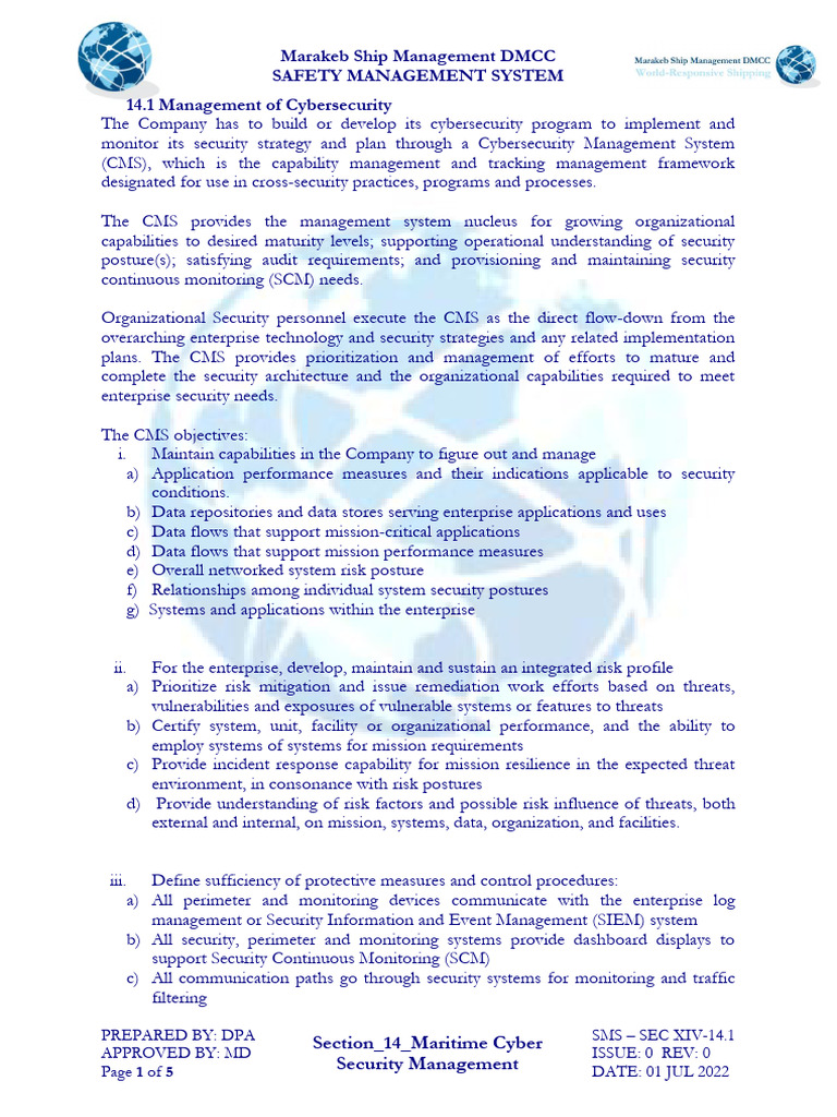 Maritime Cybersecurity Management Plan | PDF | Computer Security | Security