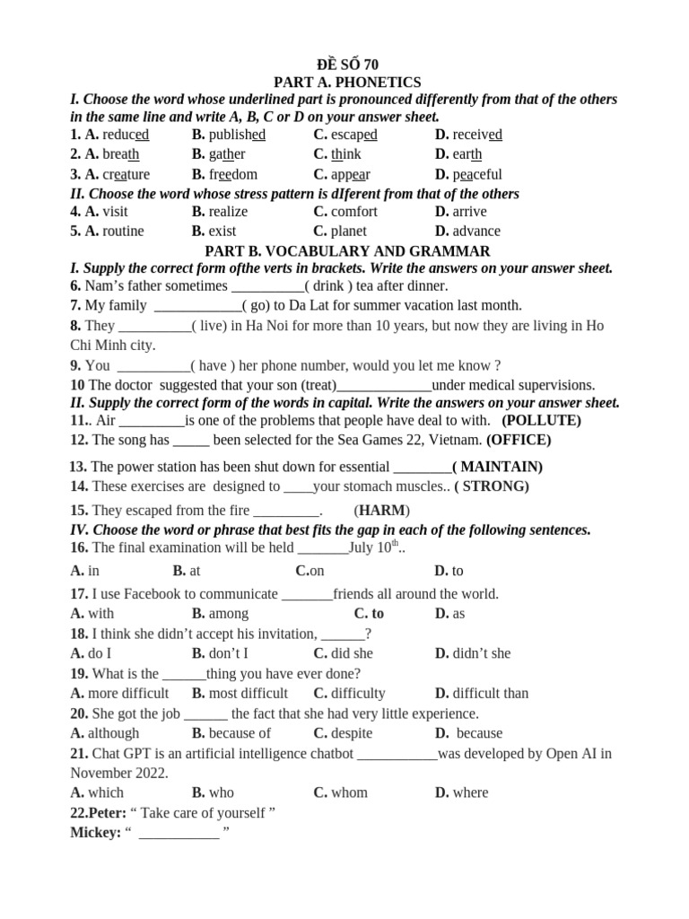 Phonetics and Grammar Practice Test | PDF | English Language | Translations