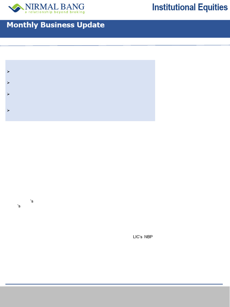 Monthly Life Insurance Sector Update | PDF | Securities (Finance) | Stocks