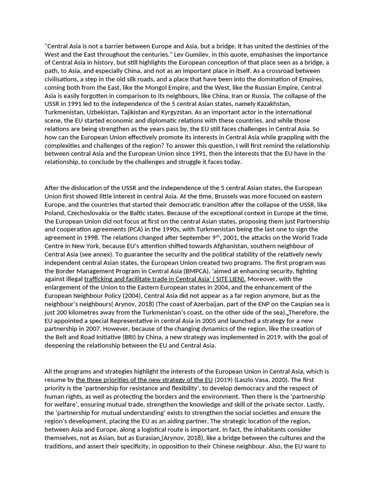 EU Relations and Challenges in Central Asia | PDF | Central Asia ...