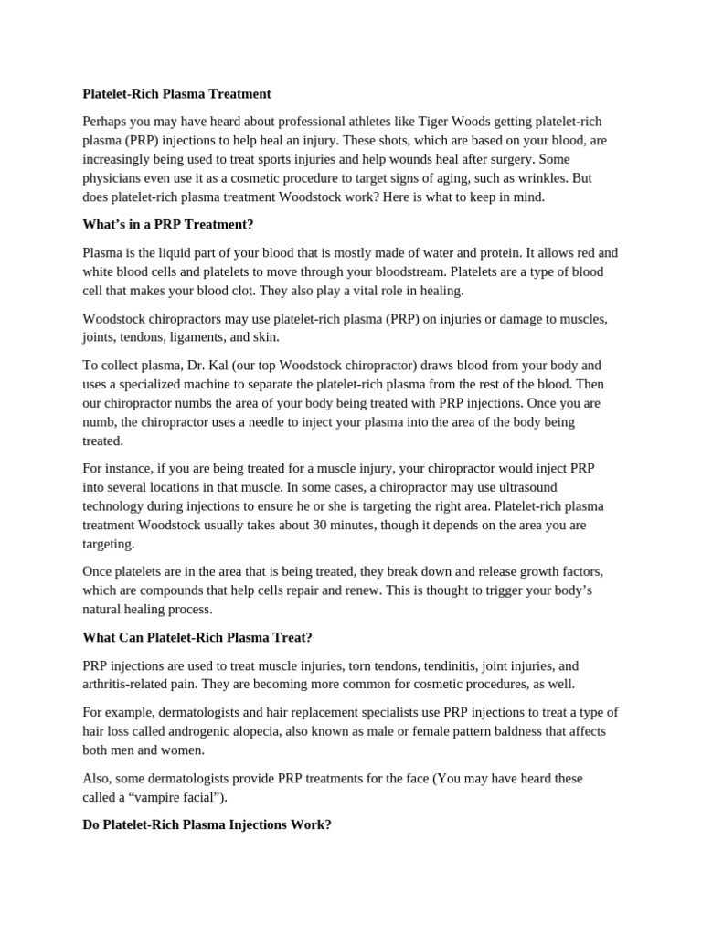 Platelet Rich Plasma Treatment | PDF | Medical Specialties | Clinical ...