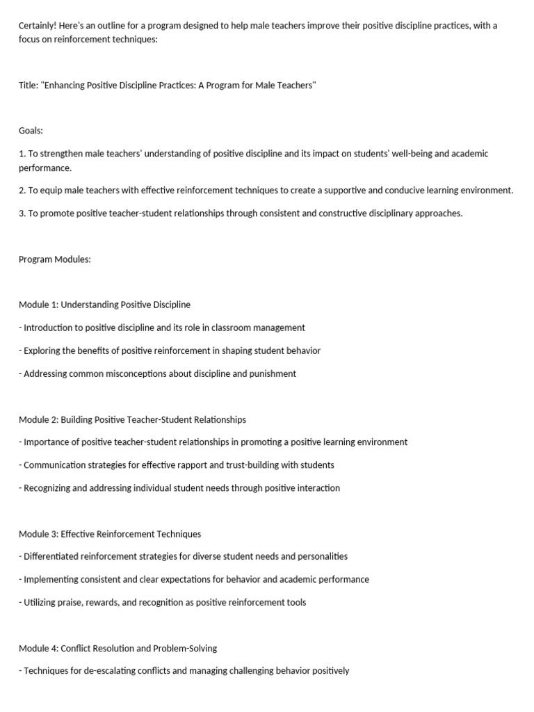 Program For Male Teachers Positive Discipline | PDF | Disciplines ...