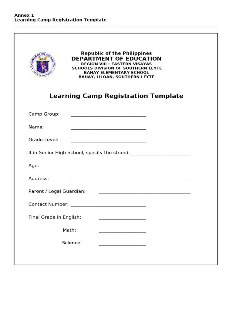 Learning Camp Registration Form | PDF