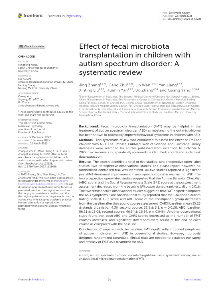 Effect of Fecal Microbiota Transplantation in Children With Autism ...