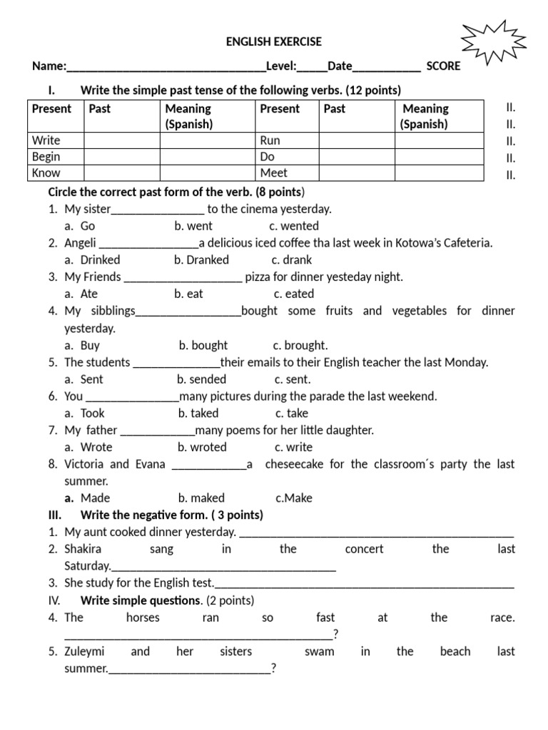 Simple Past Tense Exercises | PDF | Linguistic Typology | Languages