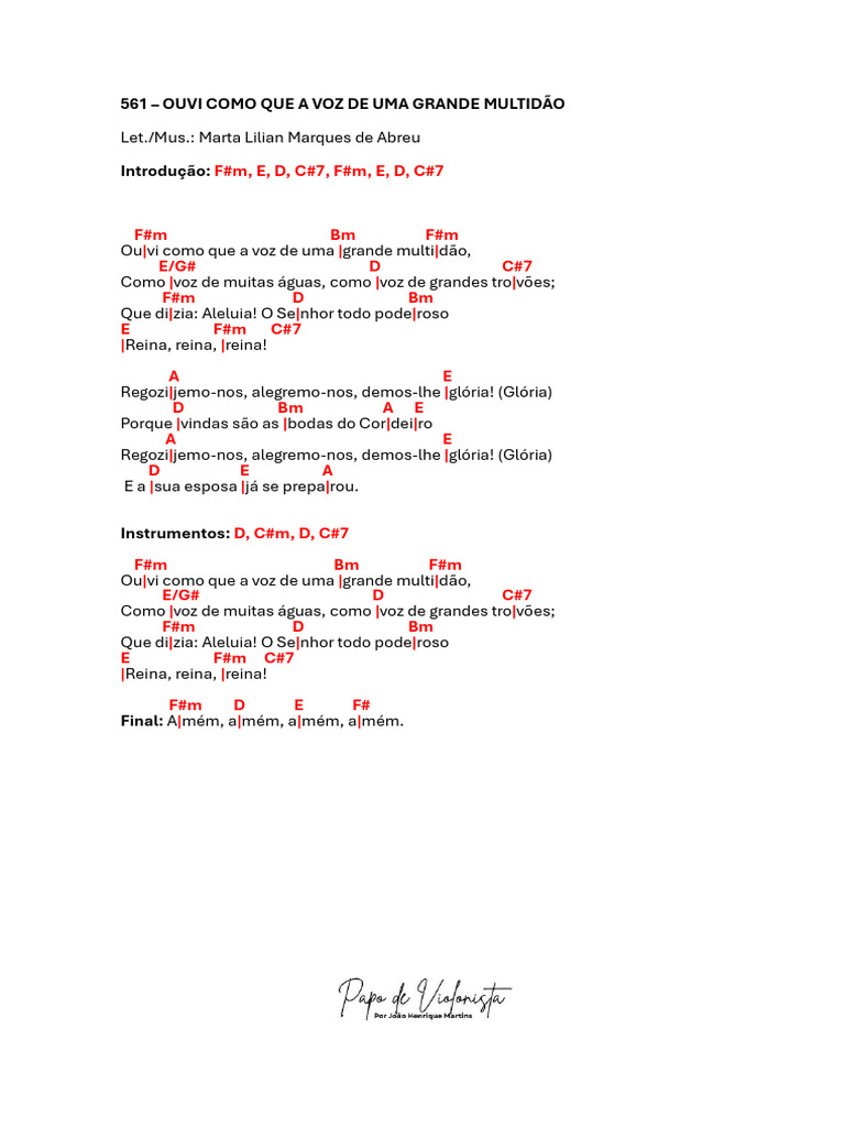 Letra da Música 