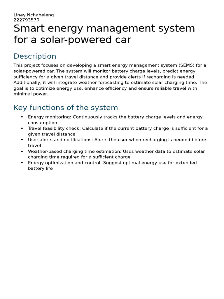Smart Energy Management for Solar Car | PDF | Software | Solar Power