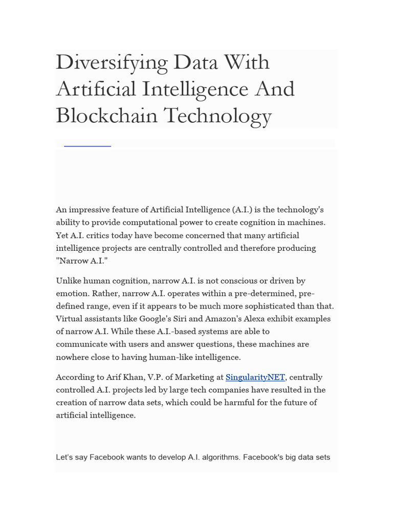AI and Blockchain for Diverse Data Sets | PDF | Artificial Intelligence ...