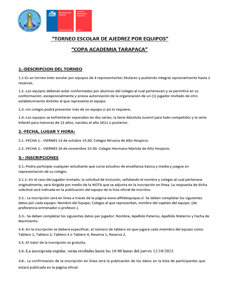 Torneo Escolar de Ajedrez 2023 | PDF | Juego de azar | Competiciones de ...