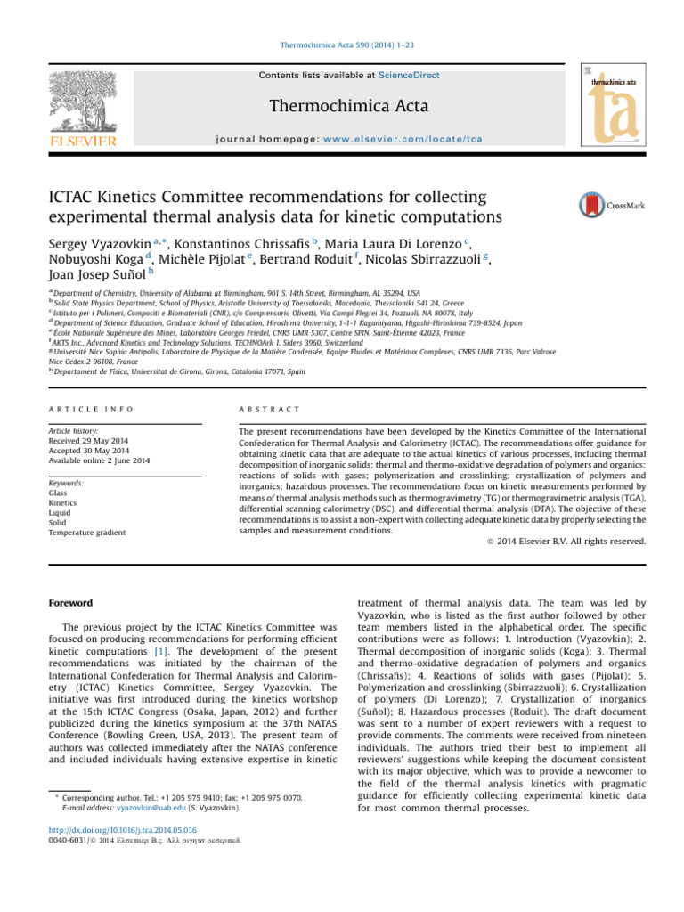 Kinetic Data Collection Guidelines | PDF | Thermogravimetric Analysis ...