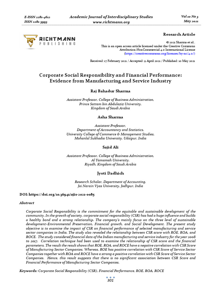 CSR Impact on Financial Performance in India | PDF | Corporate Social ...