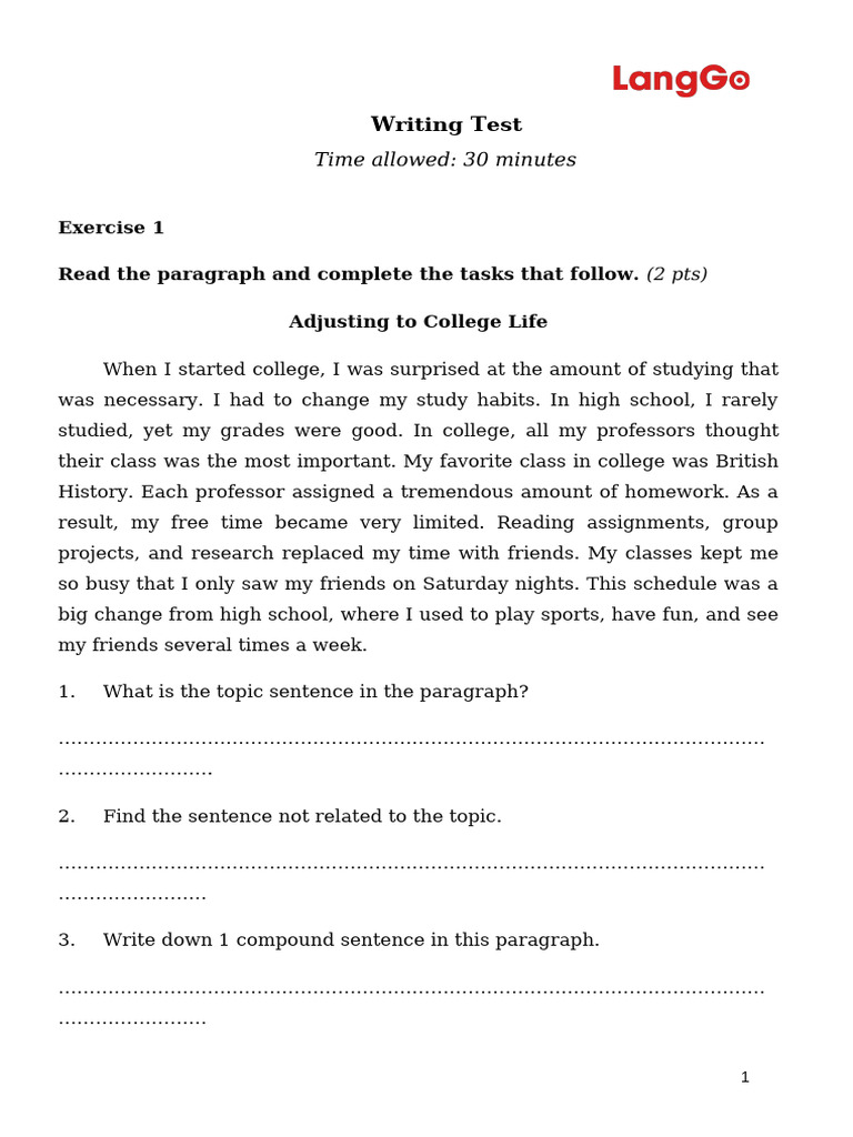 Writing Mock Test | PDF