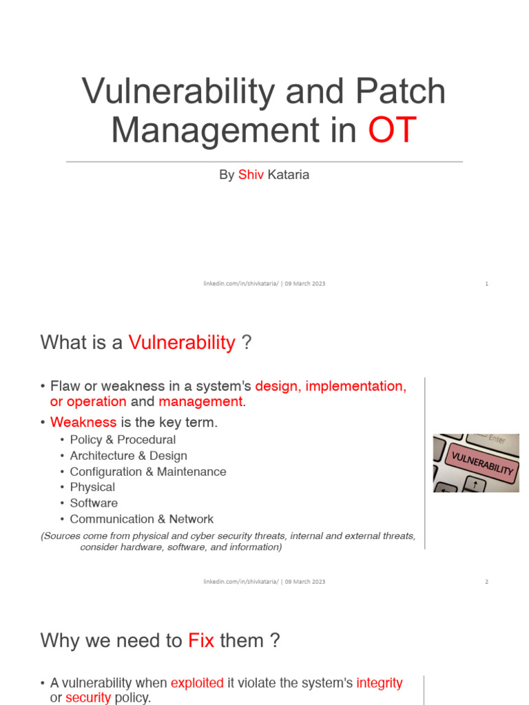 Vulnerability and Patch Management in OT | PDF | Security | Computer ...