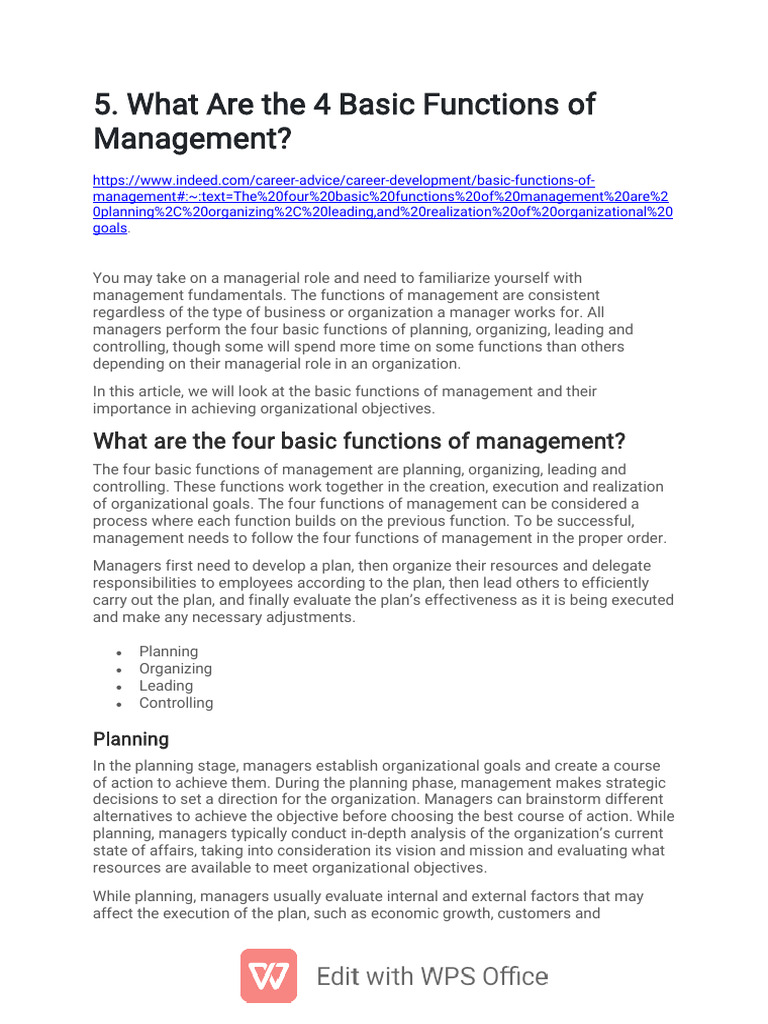 2. What Are the 4 Basic Functions of Management | PDF | Leadership | Goal