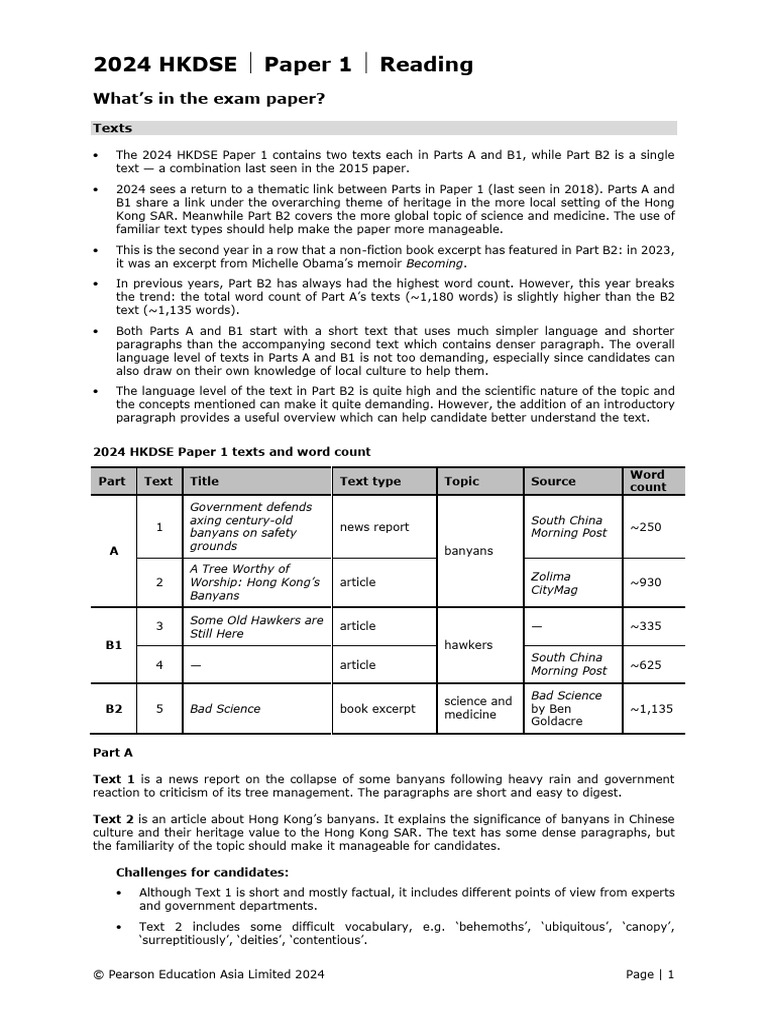 2024 HKDSE Paper 1 Reading Overview | PDF | Multiple Choice | Essays