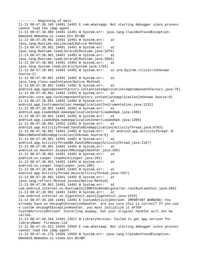 WhatsApp Debugging Errors Log | PDF | Java (Programming Language ...