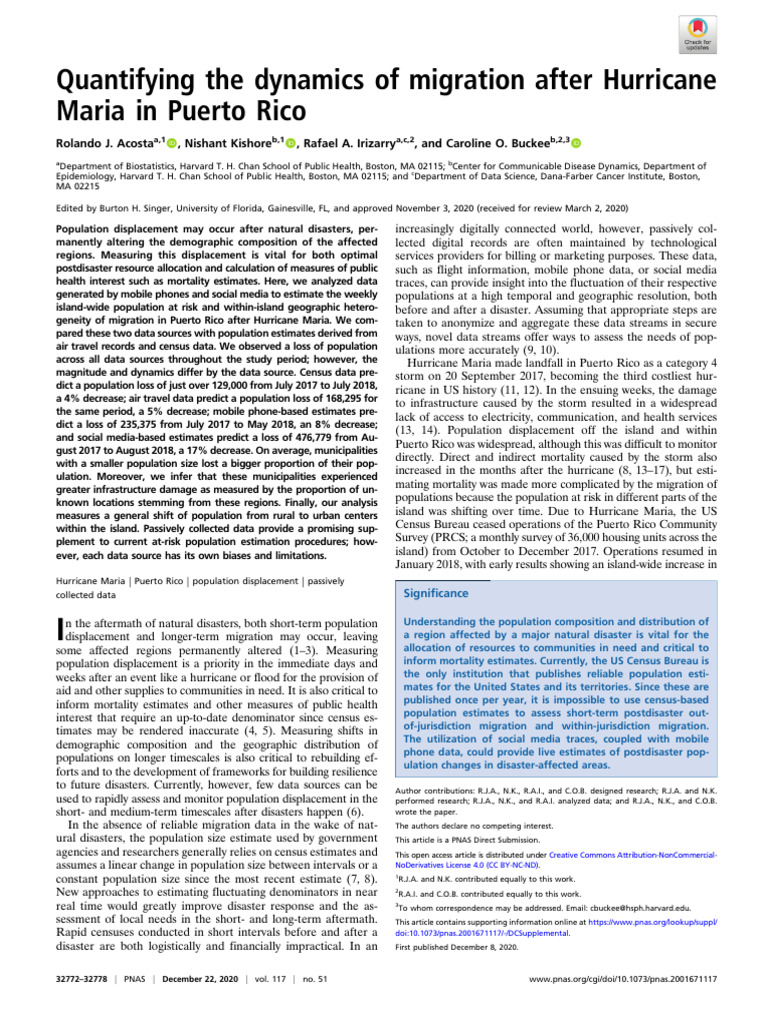 Migration Dynamics Post-Hurricane Maria | PDF | Puerto Rico | Census