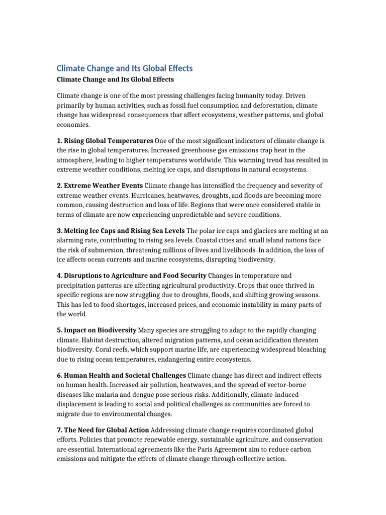 Climate Change and Its Global Effects | PDF | Climate Change | Climate ...