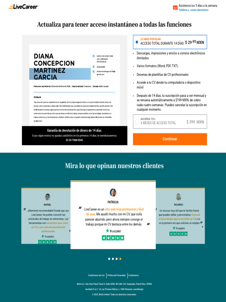Acceso y Opiniones sobre LiveCareer | PDF
