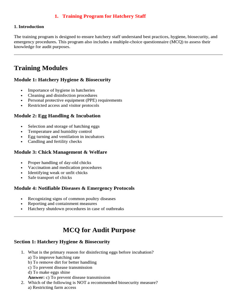 Hatchery Staff Training Program Guide | PDF | Animal Welfare